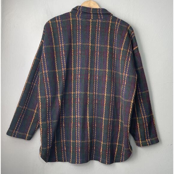 Vintage Shacket Size Large Plaid Sweater Shirt Dark Academia Poet Baggy Rugby - Picture 4 of 9
